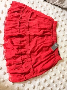 NWT Size L Abercrombie & Fitch Red Tiered Ruffle Mini Skirt